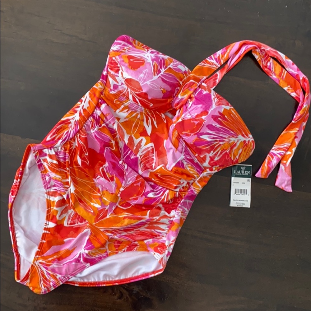 Ralph Lauren halter one piece swimsuit size 8 pink